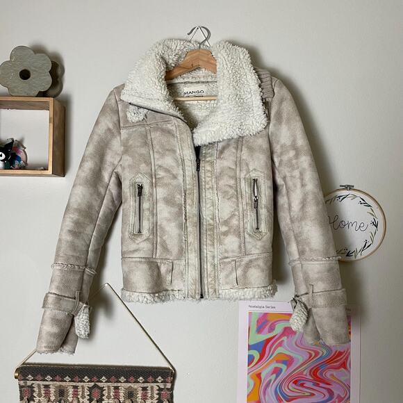 y2k style mango shearling moto jacket | size XS - Picture 5 of 7